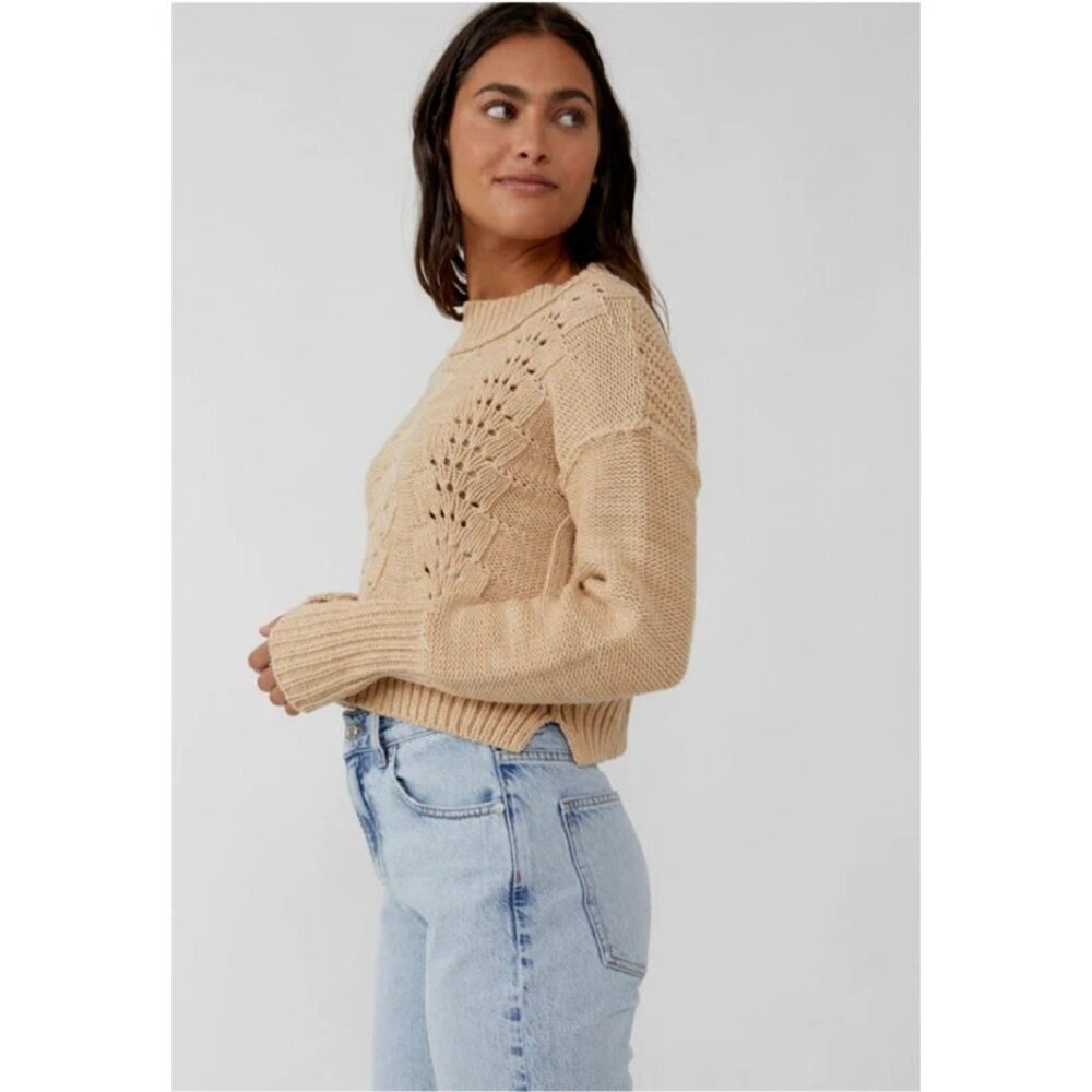 Free People Bell Song Mixed Knit Pullover Sweater Sandcastle Beige Size Small - Picture 1 of 14